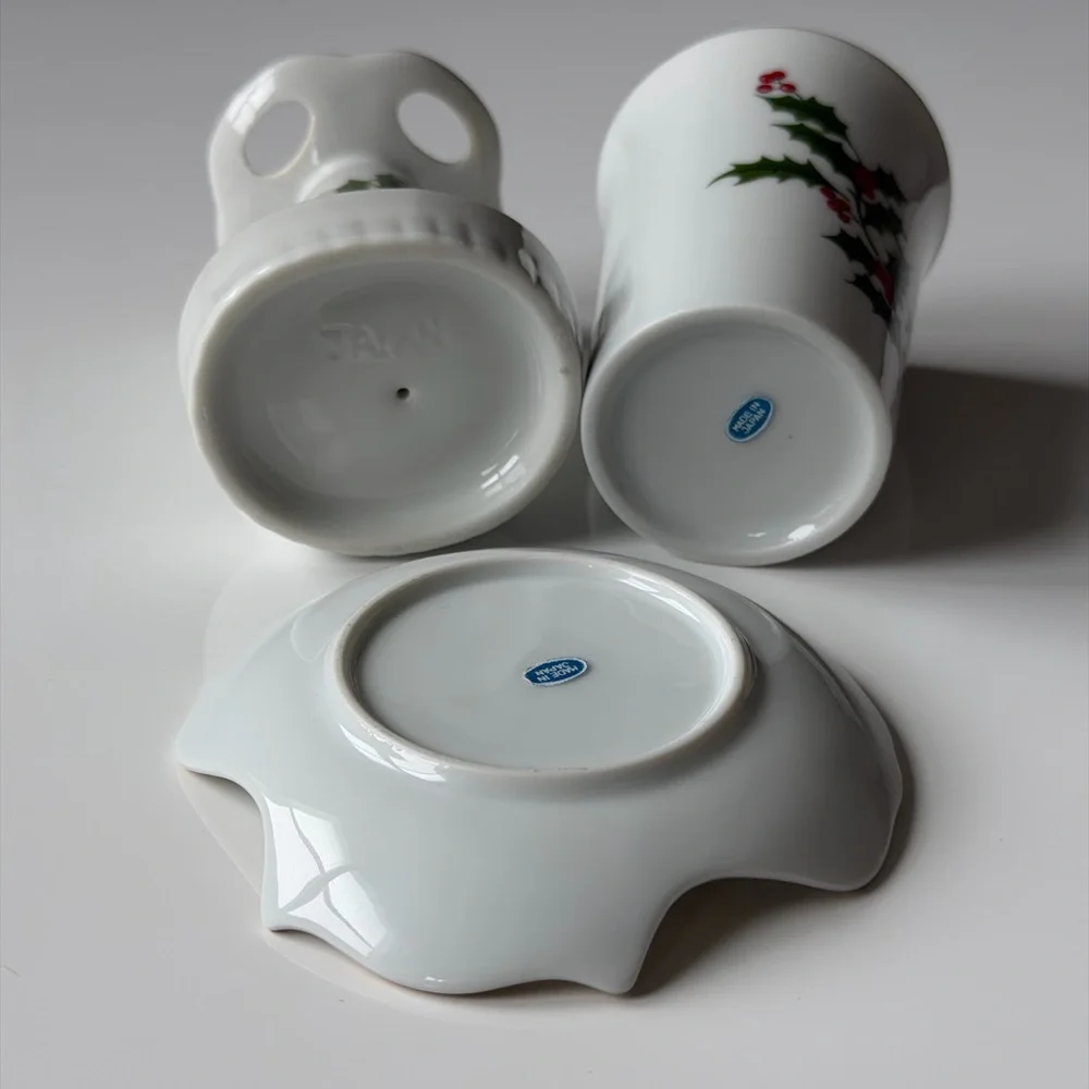 Porcelain Holly Bath Accessory Set - Toothbrush Holder ,Soap Dish & Tumbler Cup